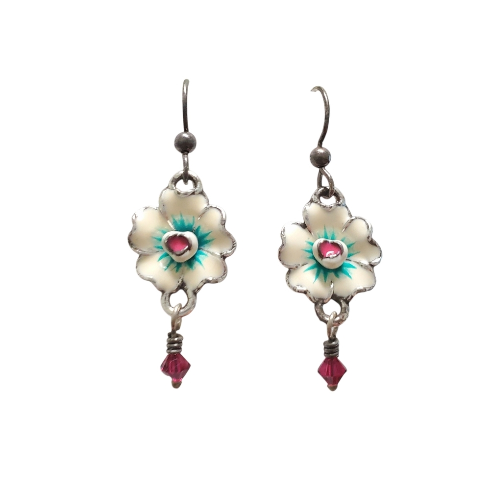 Brighton Vintage Pop Garden Enamel Flower Earrings With Pink Crystals